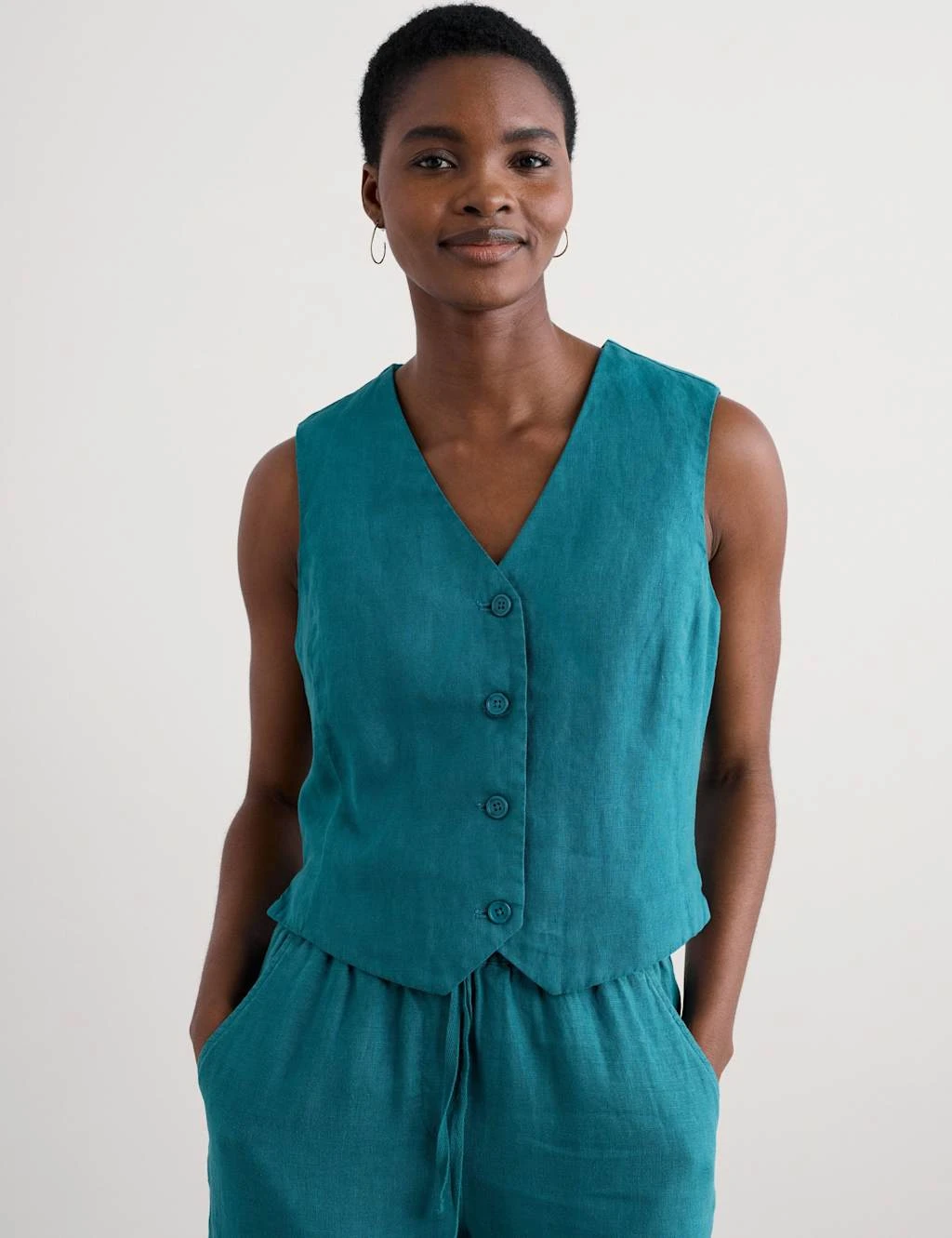 Pure Linen V-Neck Button Through Waistcoat 10 Pure Linen V-Neck Button Through Waistcoat - Image 8