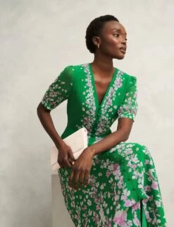 Pure Silk Floral V-Neck Midi Skater Dress -Marks and Spencer Shop pure silk floral v neck midi skater dress 12