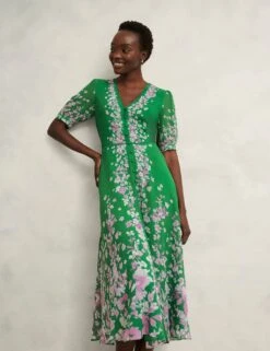 Pure Silk Floral V-Neck Midi Skater Dress -Marks and Spencer Shop pure silk floral v neck midi skater dress 14