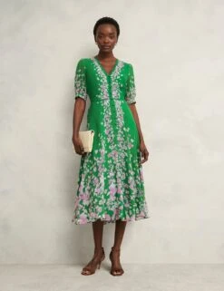 Pure Silk Floral V-Neck Midi Skater Dress -Marks and Spencer Shop pure silk floral v neck midi skater dress 15