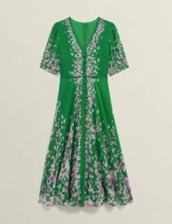 Pure Silk Floral V-Neck Midi Skater Dress -Marks and Spencer Shop pure silk floral v neck midi skater dress 18