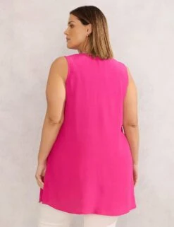 V-Neck Sleeveless Button Through Tunic -Marks and Spencer Shop raspberry button split front tunic 1
