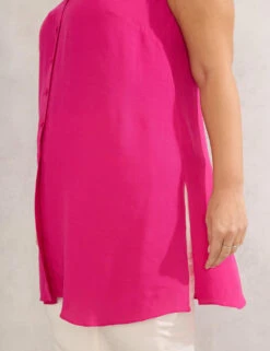 V-Neck Sleeveless Button Through Tunic -Marks and Spencer Shop raspberry button split front tunic