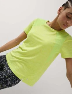 Round Neck Mesh Panel Relaxed T-Shirt -Marks and Spencer Shop round neck mesh panel relaxed t shirt 11