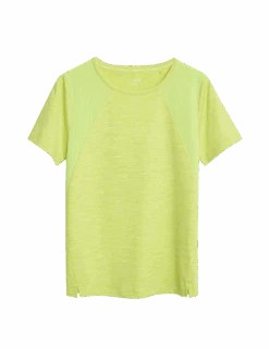 Round Neck Mesh Panel Relaxed T-Shirt -Marks and Spencer Shop round neck mesh panel relaxed t shirt