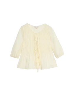 Round Neck Tie Front Shirred Blouse -Marks and Spencer Shop round neck tie front shirred blouse 1