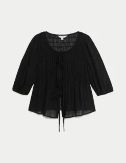 Round Neck Tie Front Shirred Blouse -Marks and Spencer Shop round neck tie front shirred blouse 6