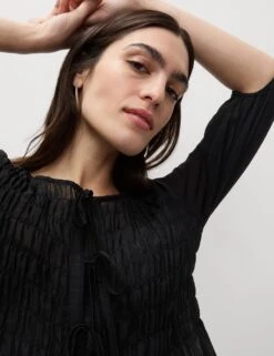 Round Neck Tie Front Shirred Blouse -Marks and Spencer Shop round neck tie front shirred blouse 7