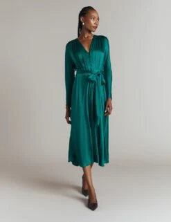 Ghost Satin V-Neck Belted Midi Waisted Dress -Marks and Spencer Shop satin v neck belted midi waisted dress 11