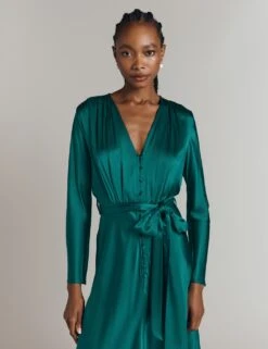 Ghost Satin V-Neck Belted Midi Waisted Dress -Marks and Spencer Shop satin v neck belted midi waisted dress 12