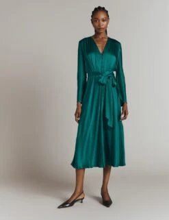 Ghost Satin V-Neck Belted Midi Waisted Dress -Marks and Spencer Shop satin v neck belted midi waisted dress 13