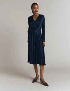 Ghost Satin V-Neck Belted Midi Waisted Dress -Marks and Spencer Shop satin v neck belted midi waisted dress 6