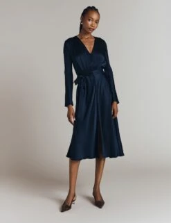 Ghost Satin V-Neck Belted Midi Waisted Dress -Marks and Spencer Shop satin v neck belted midi waisted dress 9