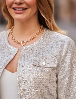 Sequin Collarless Cropped Jacket 17 Sequin Collarless Cropped Jacket -Marks and Spencer Shop sequin collarless cropped jacket 5