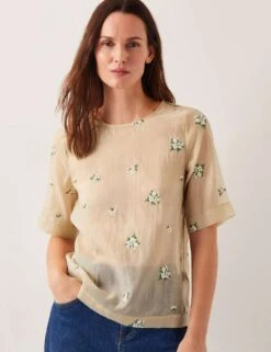 MONSOON Sheer Embroidered Floral Top -Marks and Spencer Shop sheer embroidered floral top 9
