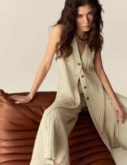 Striped Longline Waistcoat With Linen -Marks and Spencer Shop striped longline cardigan with linen 1
