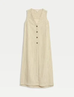 Striped Longline Waistcoat With Linen -Marks and Spencer Shop striped longline cardigan with linen