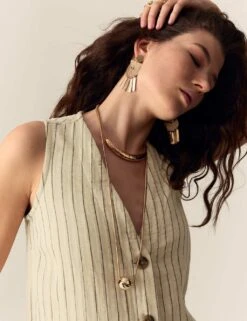 Striped Longline Waistcoat With Linen -Marks and Spencer Shop striped longline cardigan with linen 3