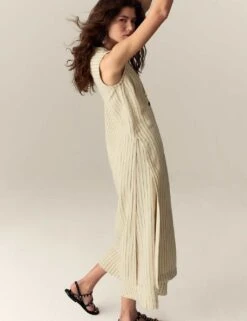 Striped Longline Waistcoat With Linen -Marks and Spencer Shop striped longline cardigan with linen 4