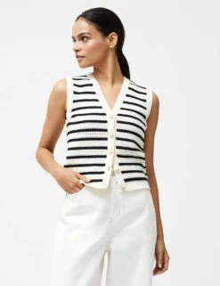 French Connection Striped Textured Knitted Waistcoat -Marks and Spencer Shop striped textured knitted waistcoat 5