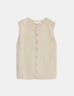 Textured Crew Neck Button Through Waistcoat -Marks and Spencer Shop textured crew neck button through waistcoat 13