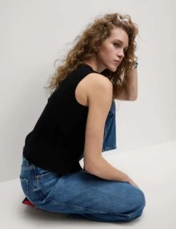 Textured Crew Neck Button Through Waistcoat -Marks and Spencer Shop textured crew neck button through waistcoat 18