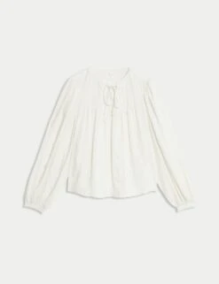 Textured Tie Neck Blouson Sleeve Blouse 18 Textured Tie Neck Blouson Sleeve Blouse -Marks and Spencer Shop textured tie neck blouson sleeve blouse 5