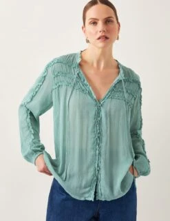 MONSOON Tie Neck Button Through Ruffle Blouse -Marks and Spencer Shop tie neck button through ruffle blouse 4