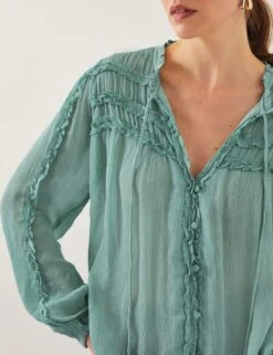 MONSOON Tie Neck Button Through Ruffle Blouse -Marks and Spencer Shop tie neck button through ruffle blouse 6