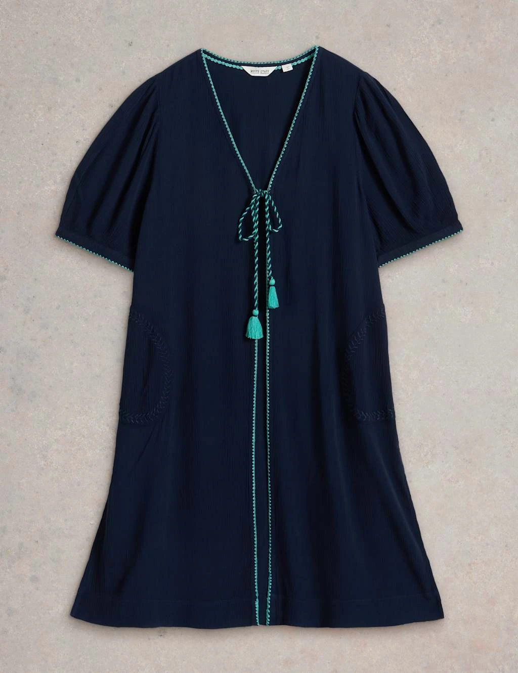 WHITE STUFF Tie Neck Midi Kaftan Beach Dress 10 WHITE STUFF Tie Neck Midi Kaftan Beach Dress - Image 8