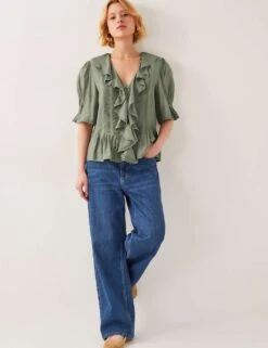 MONSOON V-Neck Frill Detail Pintuck Blouse -Marks and Spencer Shop v neck frill detail pintuck blouse 4