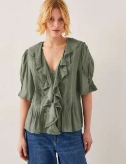 MONSOON V-Neck Frill Detail Pintuck Blouse -Marks and Spencer Shop v neck frill detail pintuck blouse 7