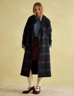 Joules Wool Blend Checked Trench Style Coat -Marks and Spencer Shop wool blend checked trench style coat 10