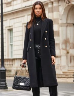 Black Double Breasted Longline Coat 20 Black Double Breasted Longline Coat -Marks and Spencer Shop wool blend double breasted longline peacoat 3